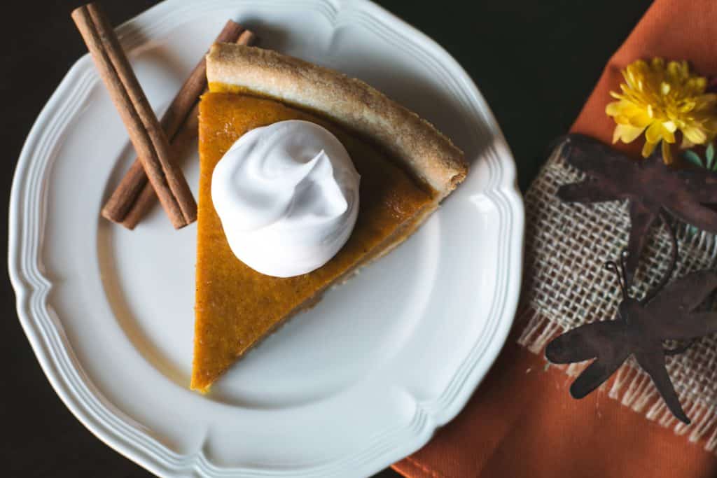 Image of pumpkin pie being enjoyed at a Texas Thanksgiving. 