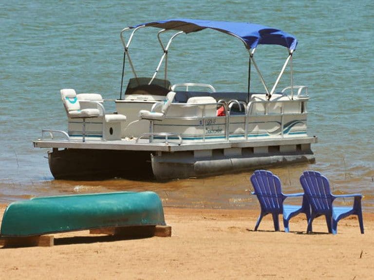 Image of pontoon boat rental available for guests of Willow Point Resort on Lake Buchanan in the Texas Hill Country