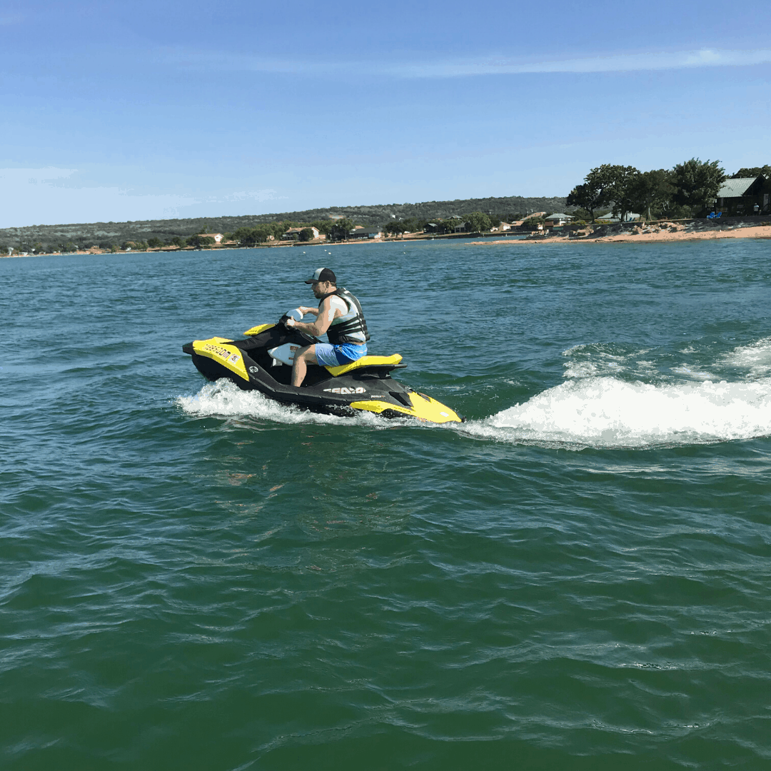 Image of guest on their jet ski rental. Offered daily for the use of Willow Point guests!