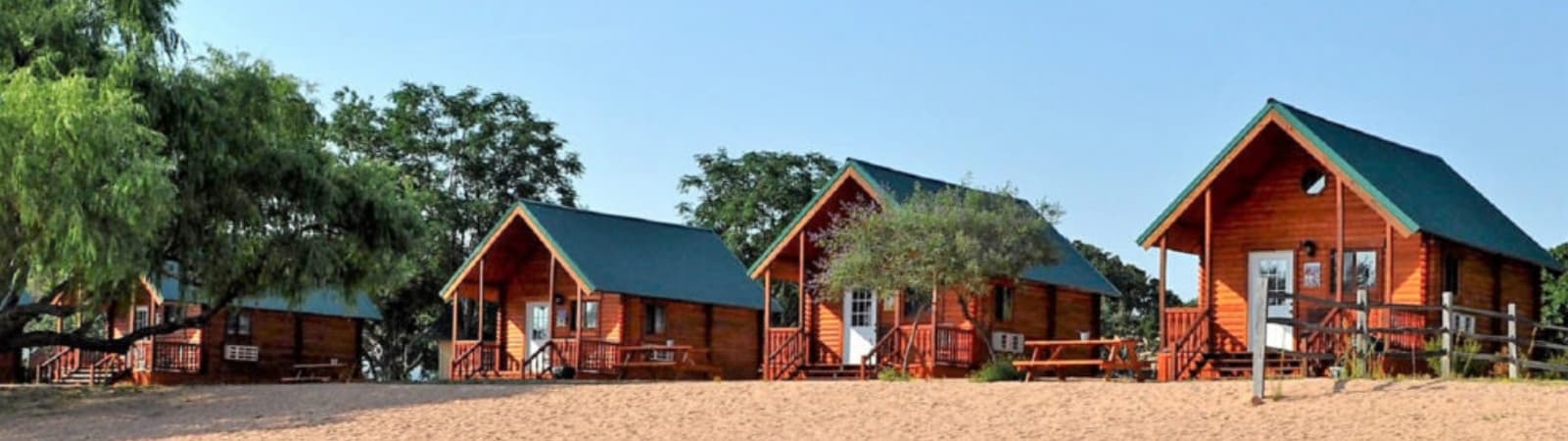 Image of the exterior of our Texas lake cabins at Willow Point Resort. Our family-friendly lake resort features 11 identical waterfront cabins.